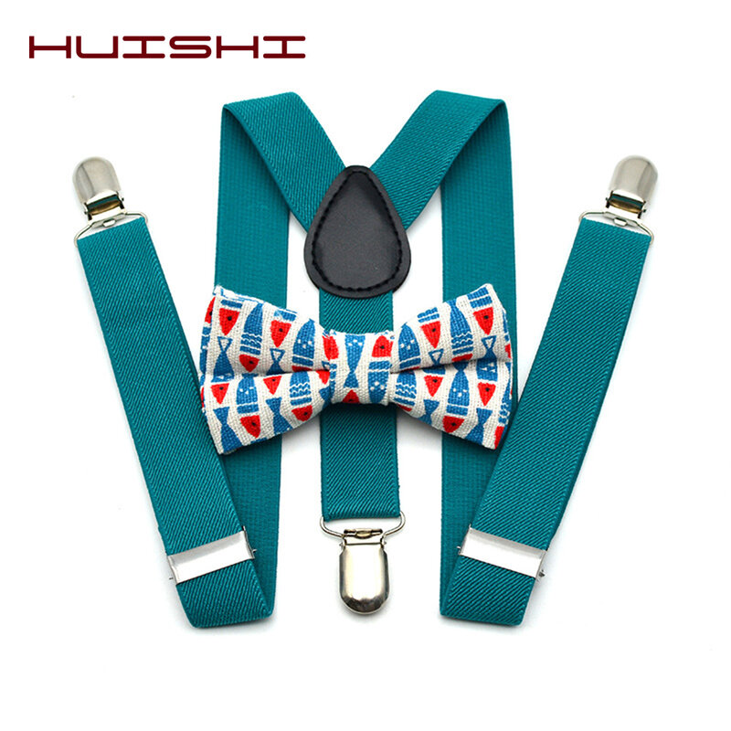 Huishi-子供のためのサスペンダー蝶ネクタイ、赤と青、調節可能なy-背中の黒いブレース、子供のクリスマスの衣装、結婚式