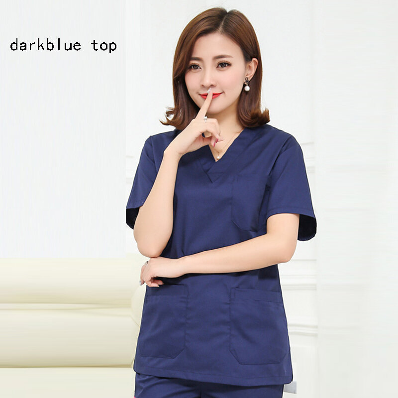 Short Sleeve Scrub Top for Women Pure Cotton Medical Uniforms Classic V-neck Doctor Nurse Pet Doctor Work Wear  ( Just A Top)