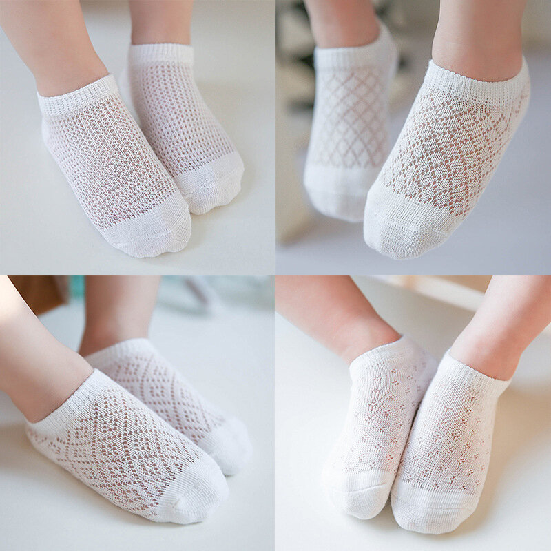 5 пар/лот, носки для новорожденных, летние носки для мальчиков и девочек, детские дышащие тонкие носки из 100% хлопка для маленьких мальчиков, сетчатые носки-лодочки для младенцев