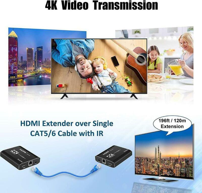 Satu Pasang 4K HDMI Extender Transmitter Penerima Atas Cat5e/Cat6 RJ45 Port HDMI Extender Loop 120M HDMI extender IR untuk PS4 HDTV