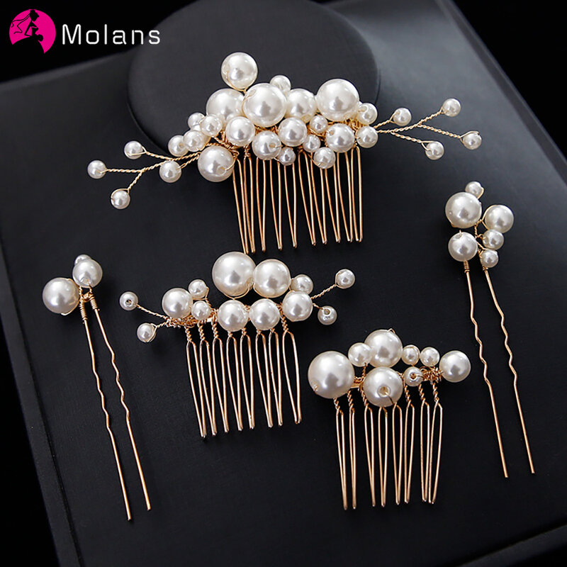Molans 2021 Pearl Wedding Hair Combs Hair Accessories for Bridal Headpiece Hairpin Women Bride Hair ornaments Headwear Jewelry