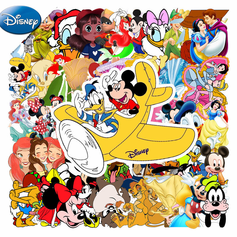 Disney Frozen Princess Girl Stickers, dibujos animados bonitos, guitarra, equipaje, pegatina impermeable, monopatín, portátil, papelería, juguete para niños, 50 piezas