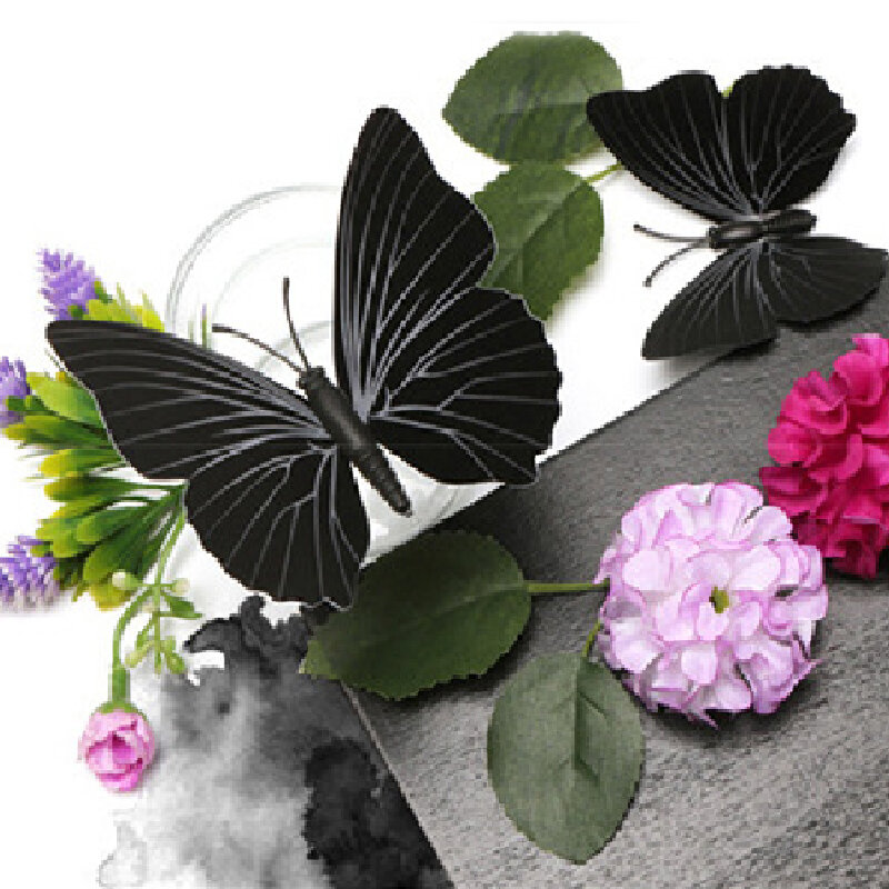 Наклейки с бабочками и булавкой, черные, 12 шт./компл., стикер на стену с бабочками, стена детской комнаты