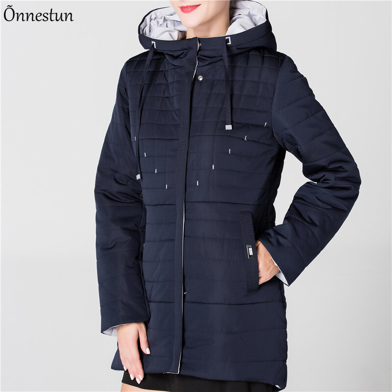 Высококачественная Женская куртка на осень и зиму, однотонное хлопковое пальто, женские парки с длинным рукавом и капюшоном, облегающие длинные куртки для женщин