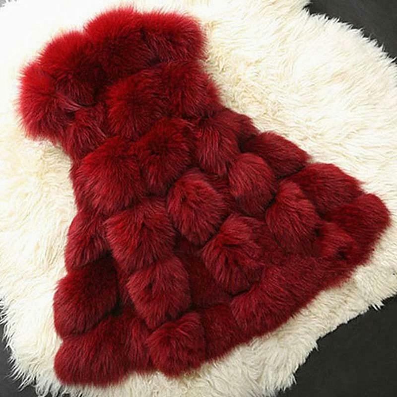 Mantel Bulu Rubah Perak Wanita Tebal & Hangat Rompi Bulu Imitasi Musim Gugur & Musim Dingin Jaket Bulu Wanita Abu-abu/Hitam/Merah Mode