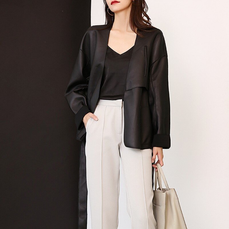 ใหม่2022สตรี Elegant Solid เสื้อแฟชั่นสำนักงานเลดี้กระชับ V คอเกาหลีแขนยาวฤดูใบไม้ผลิฤดูใบไม้ร่วง Casual Outerwear