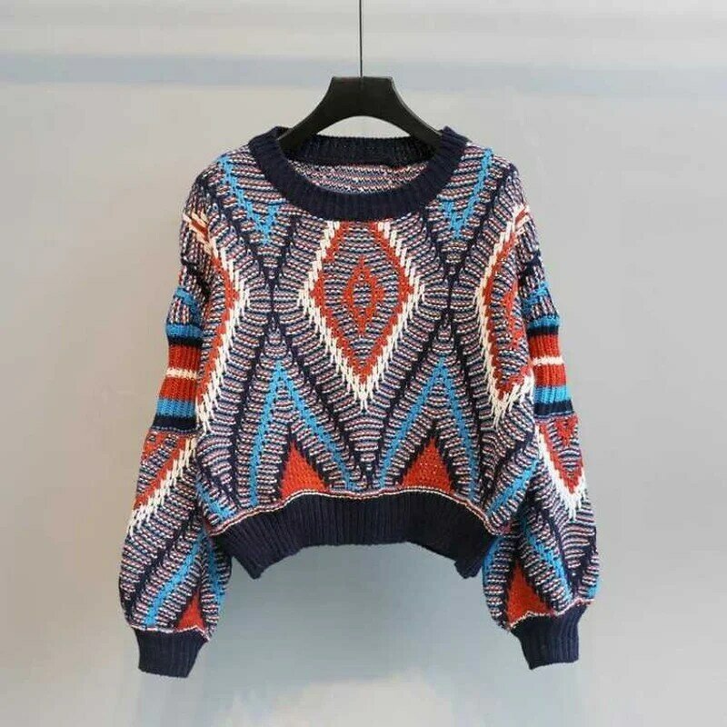 숙녀 새로운 명암 색상 패션 랜턴 슬리브 느슨한 니트 스웨터 두꺼운 터틀넥 긴 소매 짧은 스웨터 스웨터
