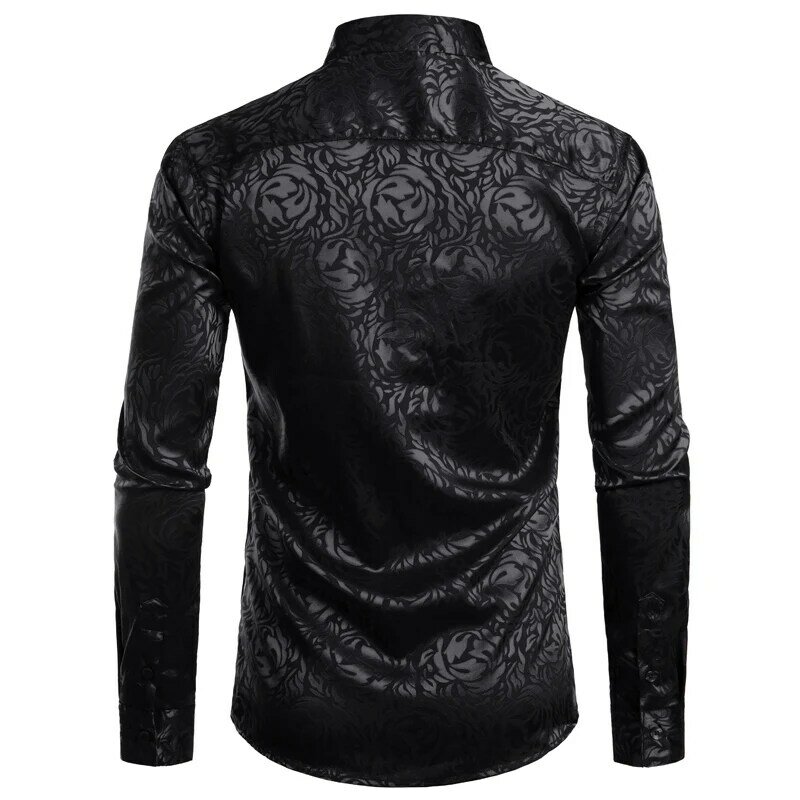 Chemise noire à fleurs pour hommes, manches longues, style steampunk, fête, club, bar, social, nouvelle collection 2023