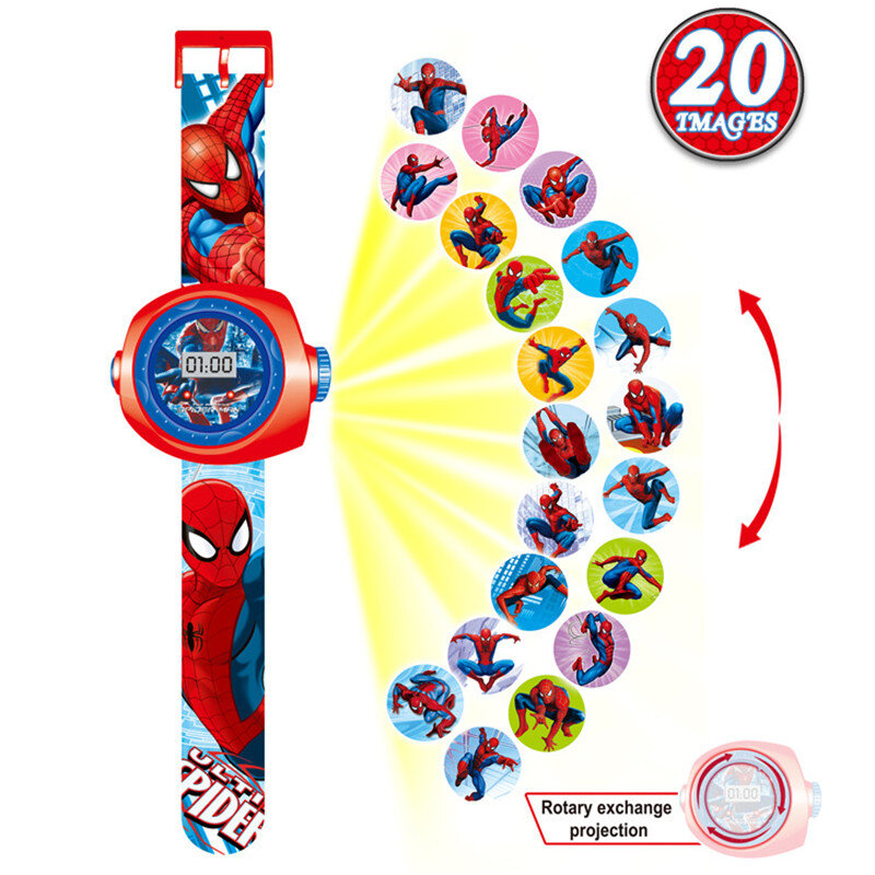 Princesse Elsa Spiderman enfants montres Projection dessin animé motif numérique enfants montre pour garçons filles affichage horloge Relogio