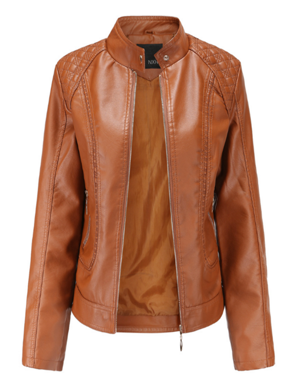 Jaqueta de couro feminino, jaqueta de motociclista de couro falso, primavera e outono, 2021new