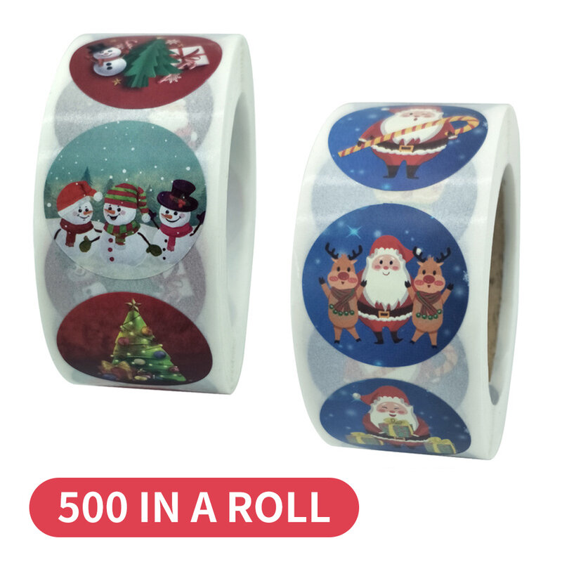 Weihnachten Geschenk Verpackung Dicht Runde Cartoon Aufkleber 500 stücke/rolle Santa Claus Design Party Geschenk Dekorationen Etiketten 2,5 CM