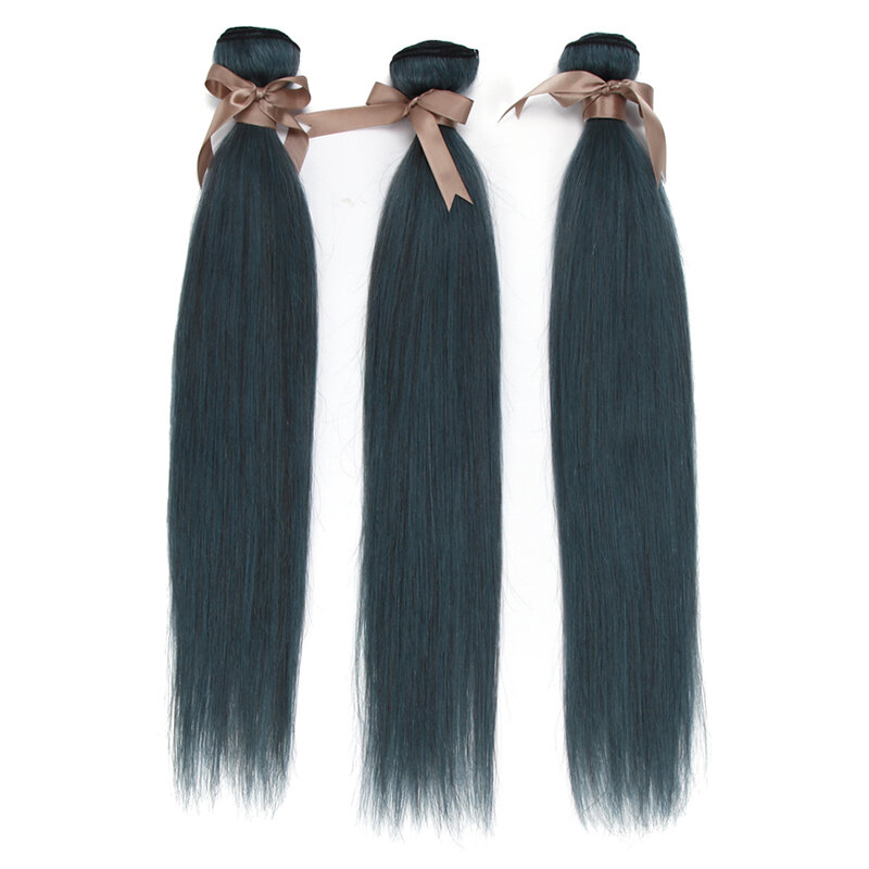 Remy Forte Straight Bundles With Closure 26 Inch Blue Colored Bundles With Closure 100% Brazilian Hair Weave Bundles 3/4 Bundles