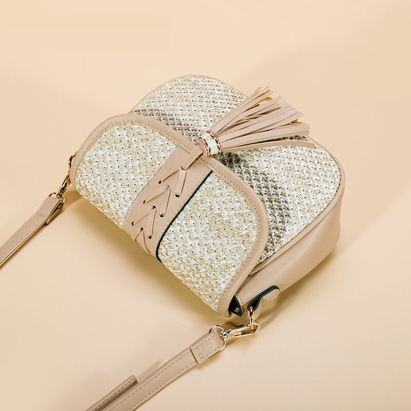 Летняя плетеная полукруглая соломенная сумка с кисточками, Модная вязаная женская сумка через плечо из ротанга, пляжные сумки-мессенджеры, сумка из соломы