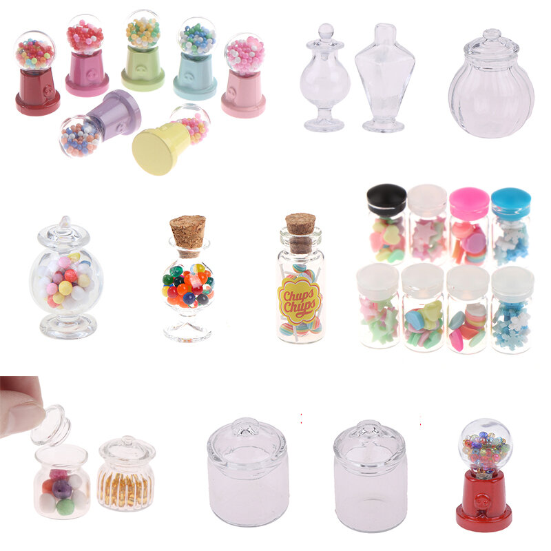 1/3/4Pcs Dollhouse Miniatuur Voedsel Snacks Pretend Play Meubels Speelgoed Snoep Glazen Pot Snoep Machine Pop huis Kind Gift Speelgoed