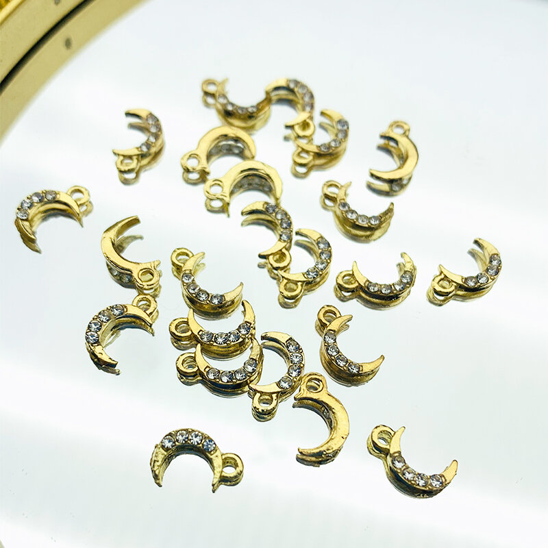 10Pcs Gold Color Small Moon Charms Pendant Alloy Rhinestone Pendant Wholesale For DIY Jewelry Making Earring Finding Accessories