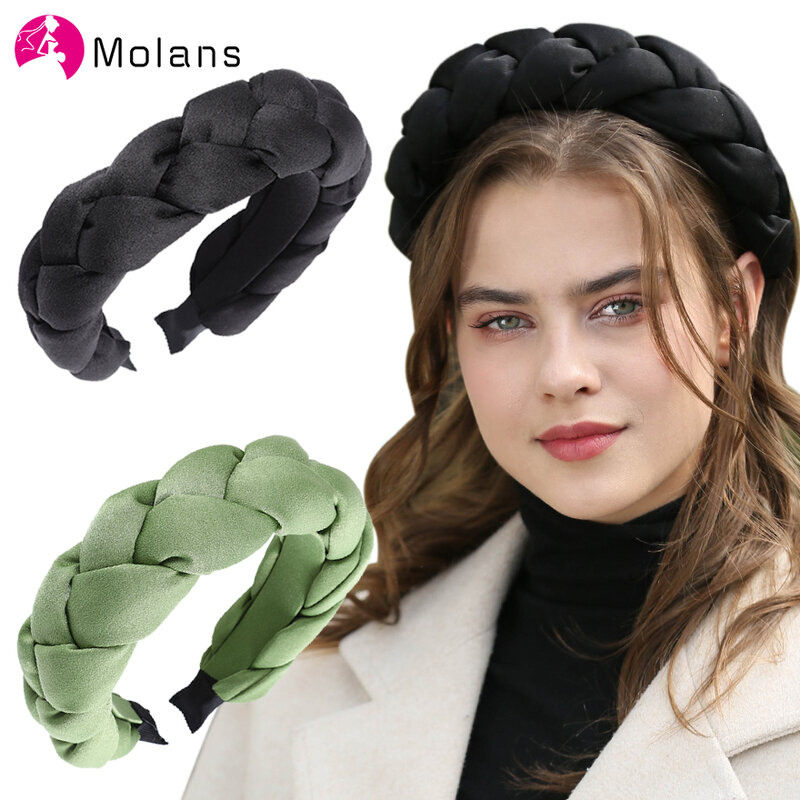 MOLANS Solid เบาะ Braids Headbands ผ้าไหม Twist Hairbands ผม Hoop Elegant สาว Giselle Braided Headbands อุปกรณ์เสริมผม