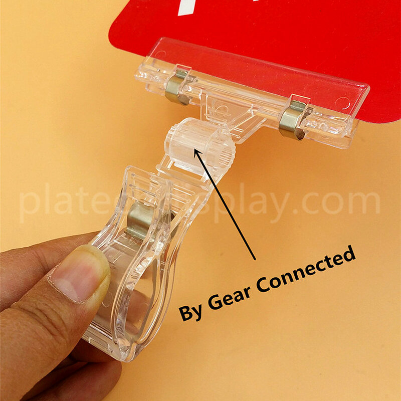 POP Plastic Price Tag Sign Label Card Holders Paper Display Promotion Clips Gear Rotatable Connected In Retail Store 20pcs