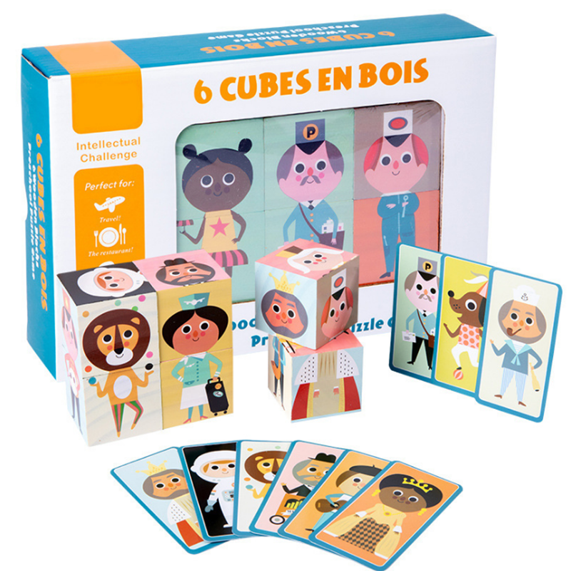 Деревянная головоломка Монтессори, учебные пособия, милый кубик, сменяющий лицо, строительный блок, декомпрессионная игра для детей, обучающие игрушки