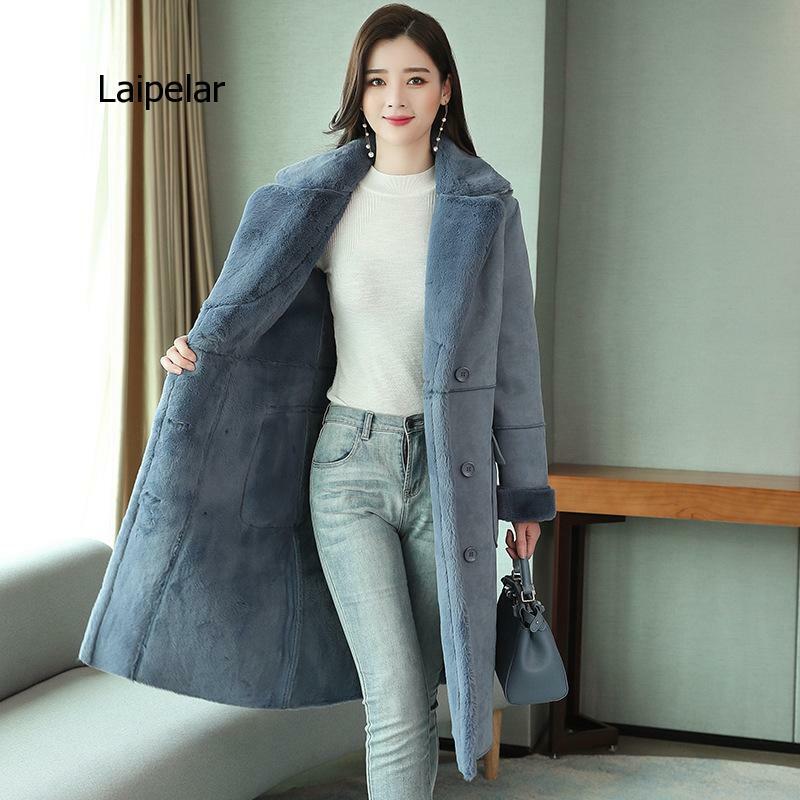 여성 겨울 양모 코트 매우 따뜻한 양고기 모피 숙녀 한국 자른 겉옷 느슨한 여성 긴 스웨이드 의류 2Xl 가을