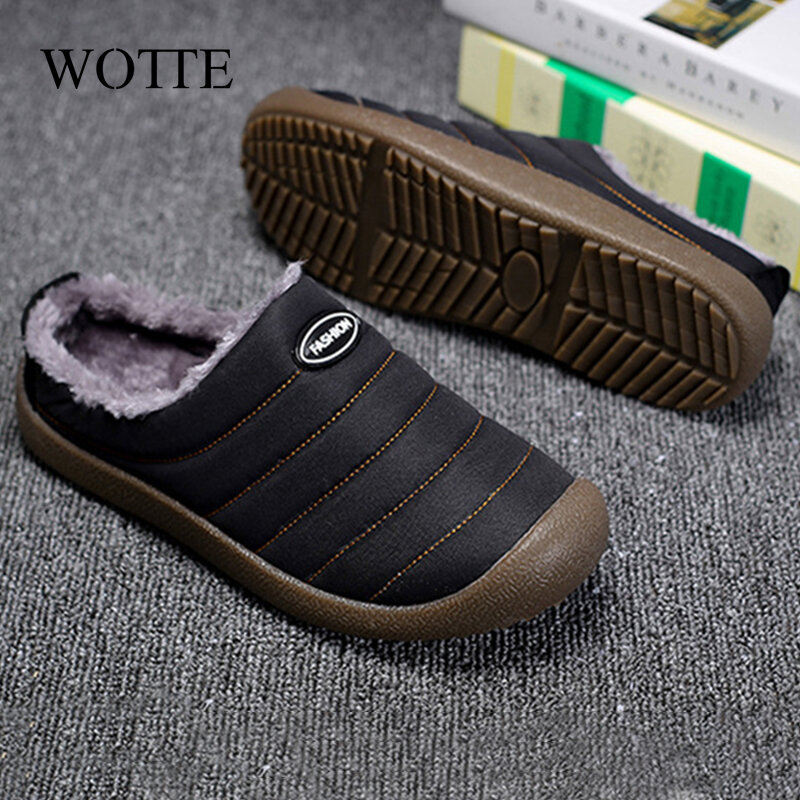 New Men's Slippers Indoor Warm Shoes Plush Flock Male Slippers For Home Hard-wearing Non-slip Outdoor Walking Mans Footwear