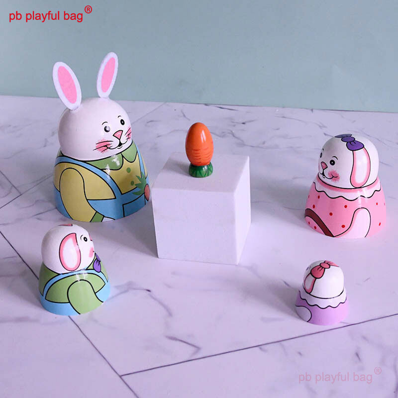 PB Playful Bag Five layer cartoon rabbit animal Russian Doll Wooden home decoration crafts Children's fun toys gift HG187