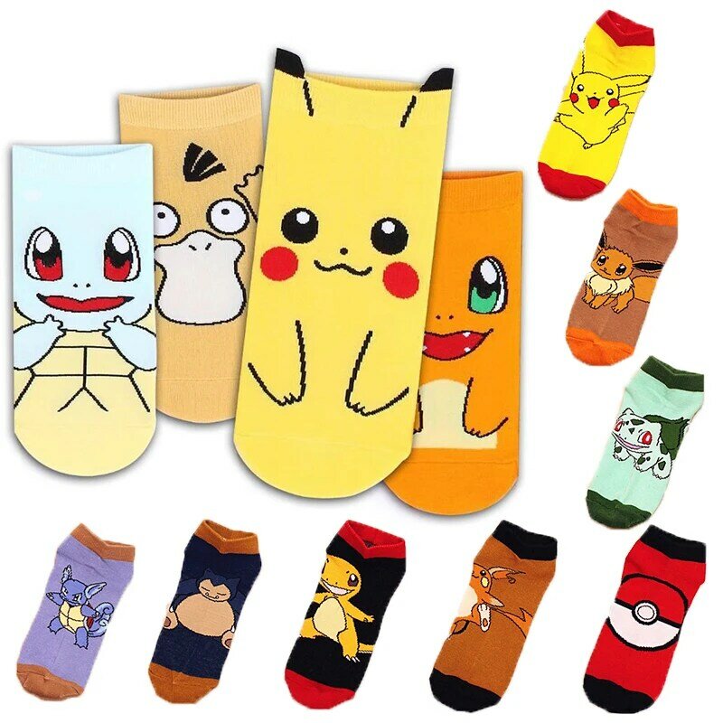 12 estilos pokemon go cosplay prop acessórios charmander psyduck squirtle pikachu eevee meias impresso dos desenhos animados tornozelo
