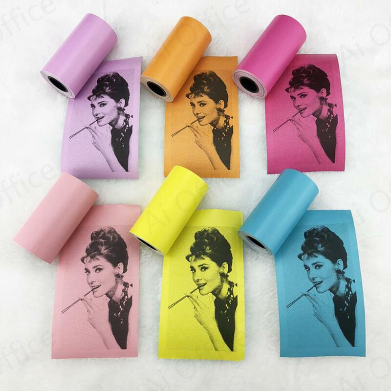 6 рулонов цветных самоклеящихся термобумажных наклеек, ярлыков, ярлыков, прозрачная печать для PeriPage PapeRang 57 мм, мини-принтер для телефона, фото