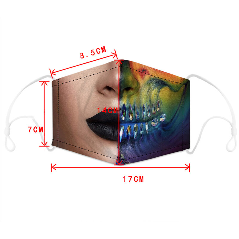 Máscaras creativas con estampado divertido con 2 filtros PM2.5 máscara bucal a prueba de polvo para adultos/niños