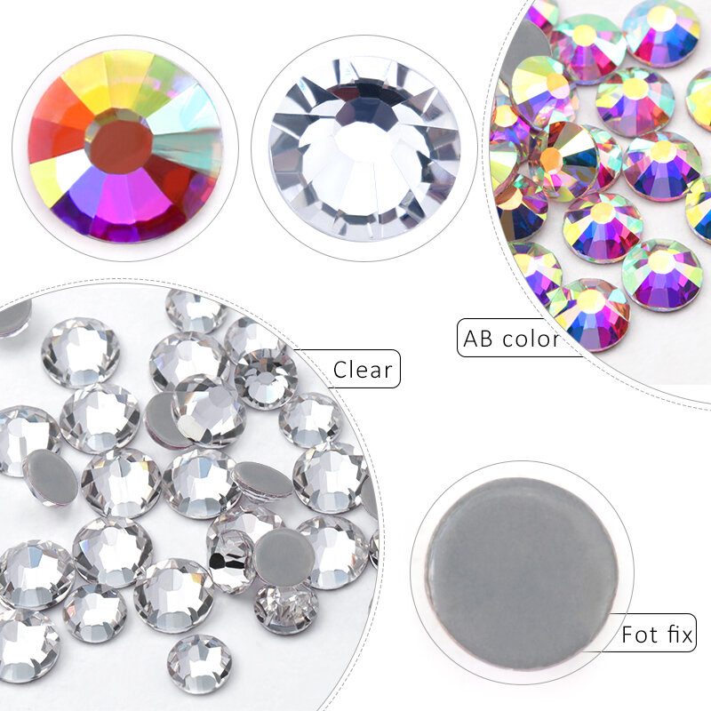 Diamantes de imitación de cristal transparente, parte posterior plana, piedras de cristal Strass, SS6-SS40, fijación en caliente, para decoraciones de ropa