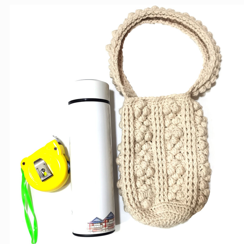 BomHCS-Bolso de mano de punto para botella, bolsa de almacenamiento con nudo, para llaves, hecho a mano