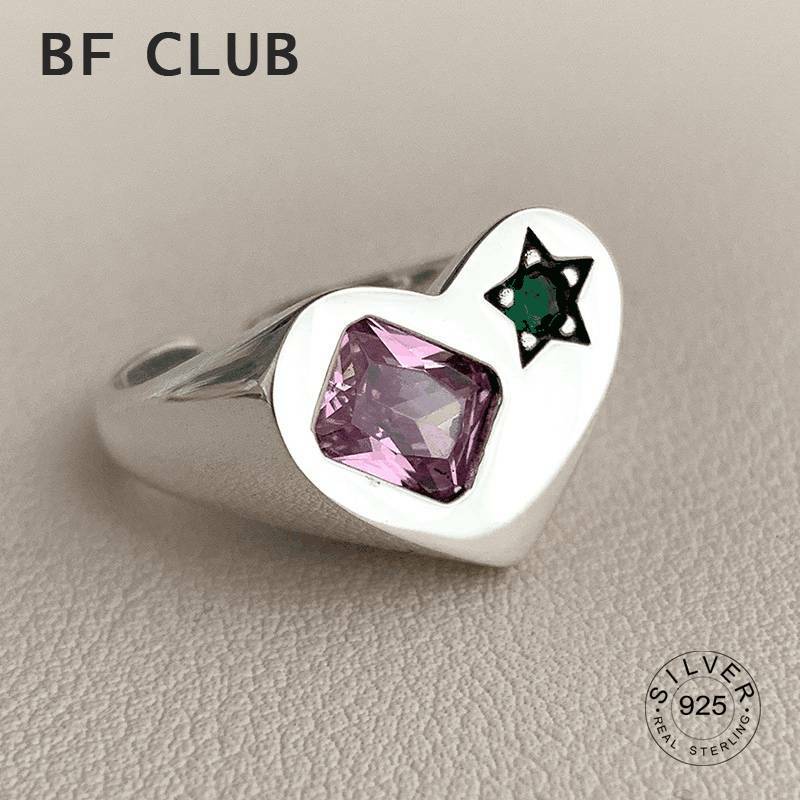 925 Perak Murni Cinta Hati Zirkon Cincin Pertunangan Kreatif Sederhana Geometris Buatan Tangan Pesta Perhiasan Hadiah untuk Wanita