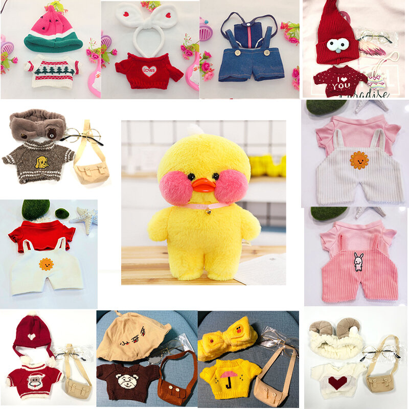 Ropa de muñeco de pato amarillo, bolsa de gafas, sombrero, accesorios, Lalafanfan, Kawaii, Ducks, Animal, juguetes de peluche, regalos de Navidad, 30cm