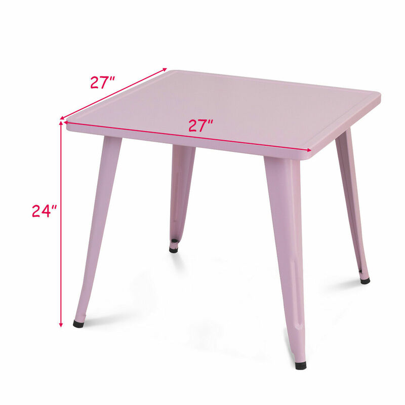 Table carrée en acier rose pour enfants, 27 pouces, activités d'apprentissage et de jeu à la maison