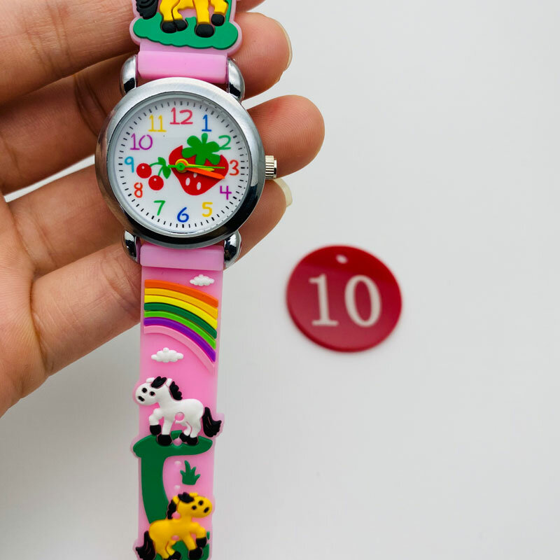 Correa de silicona transparente a la moda para niños, bonito reloj de esfera con puntero de fresa, relojes de pulsera impermeables para niñas, regalo