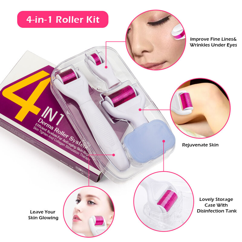 DRS 4in1 Multifunktionale Micro Nadel Derma Roll Gerät Medizinische Nadeln Derma Roller Set für Hautpflege 0,5 1,0 1,5mm 4 in 1 Ce