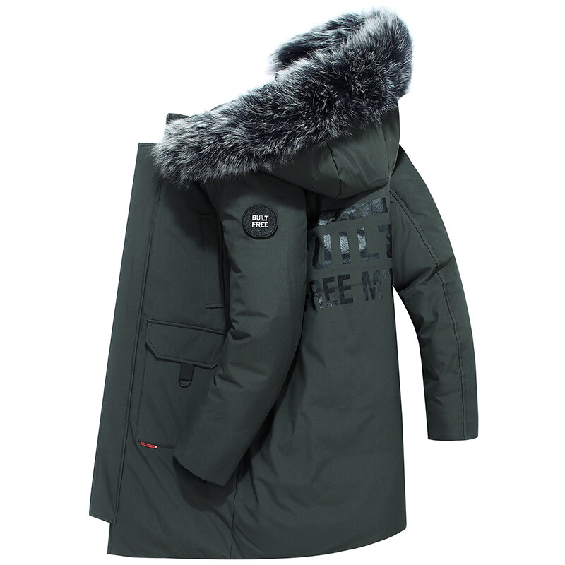 Jaqueta de inverno masculina, casaco longo para homens, quente, grosso, branco, pato longo, corta-vento, gola com pele real, verde militar, 2020