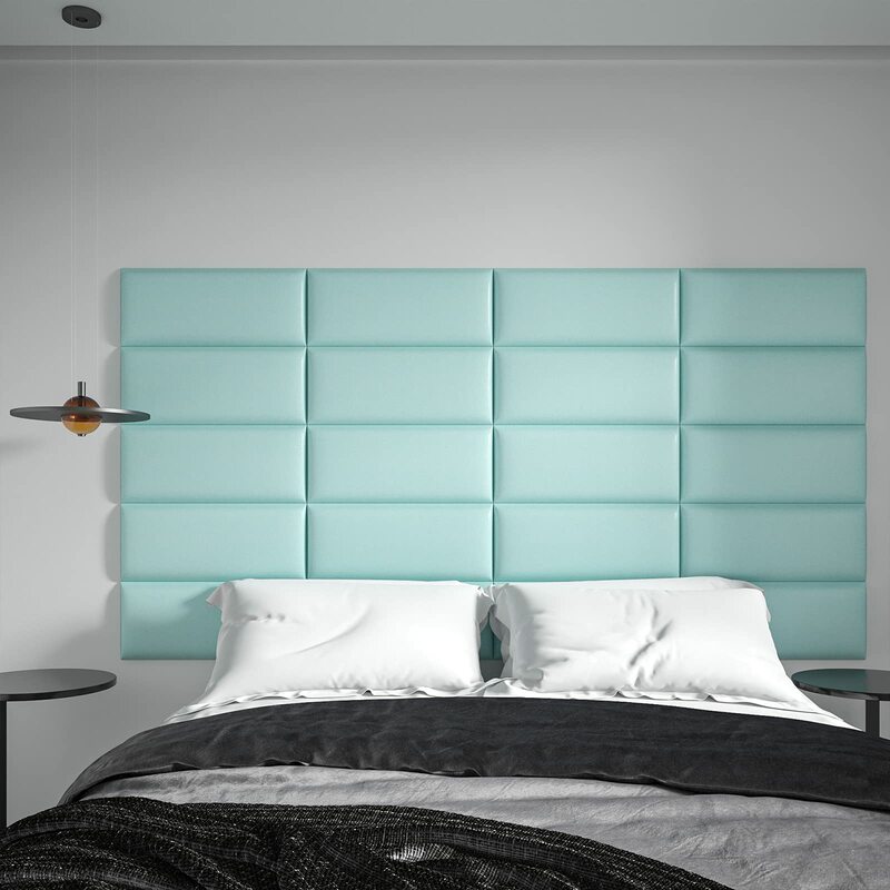 Art3d 9PCS Peel and Stick Headboard for Twin in Teal, Sized 25 x 60cm , 3D Upholstered Wall Panels