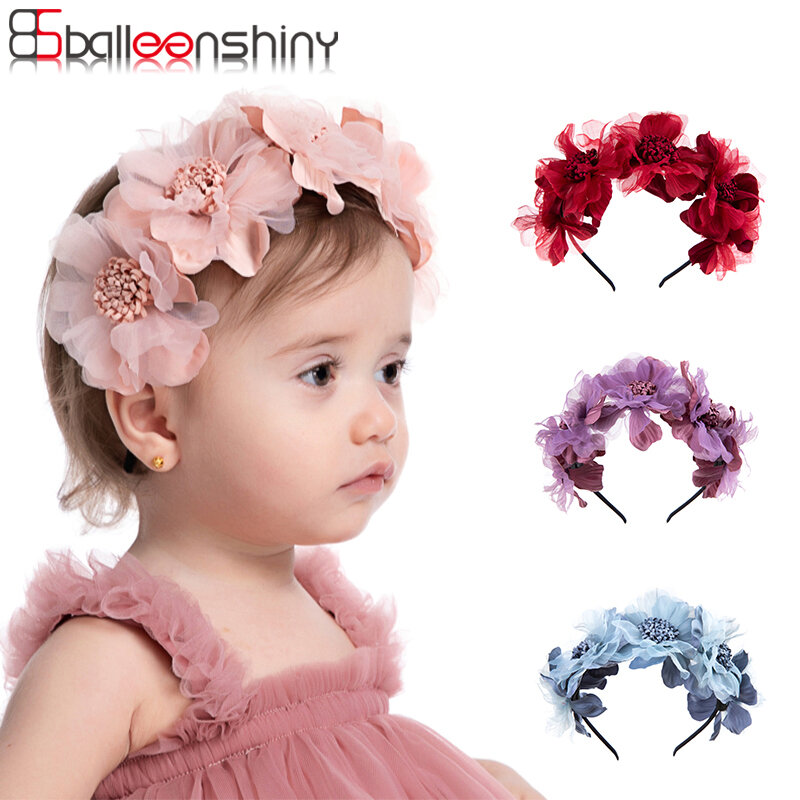Balleenshiny bebê meninas coroa bandana princesa acessórios de cabelo crianças nupcial floral para 0-3years criança foto ferramentas