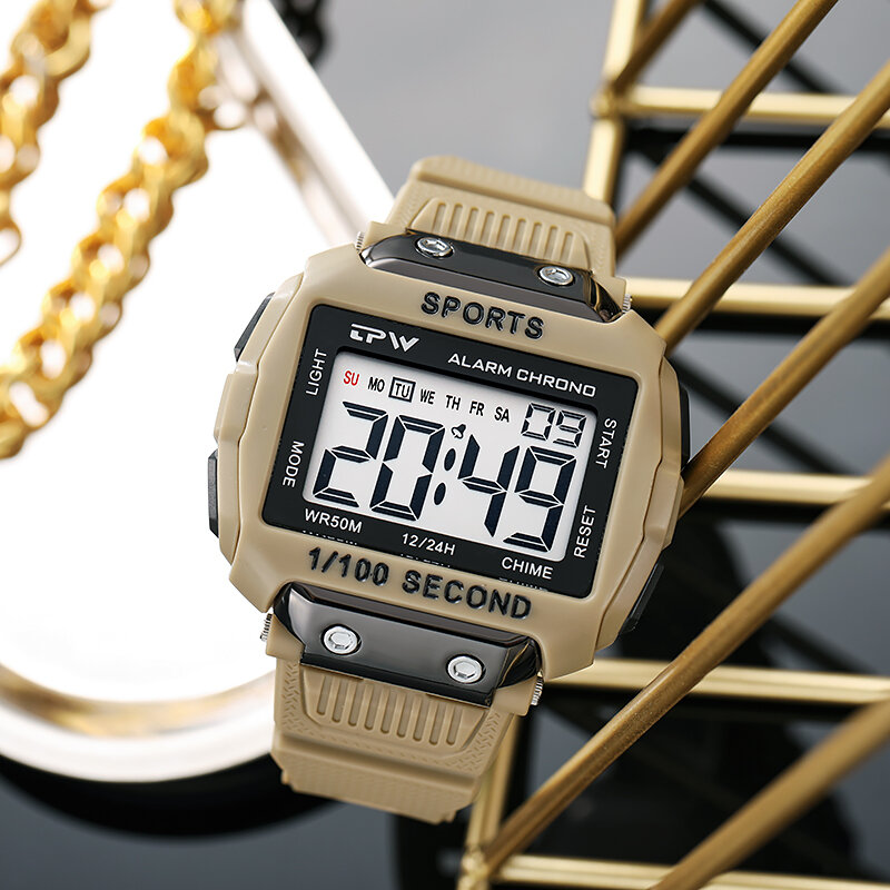 Casing anti gores Super mudah dibaca 5ATM jam tangan Digital berukuran besar tahan air