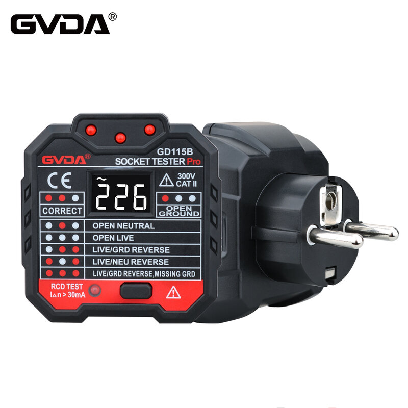 GVDA-Testeur de prise de courant électrique, détecteur de tension, détecteur de disjoncteur électrique, ligne zéro au sol, États-Unis, UE, Royaume-Uni, vérification de la polarité de la phase