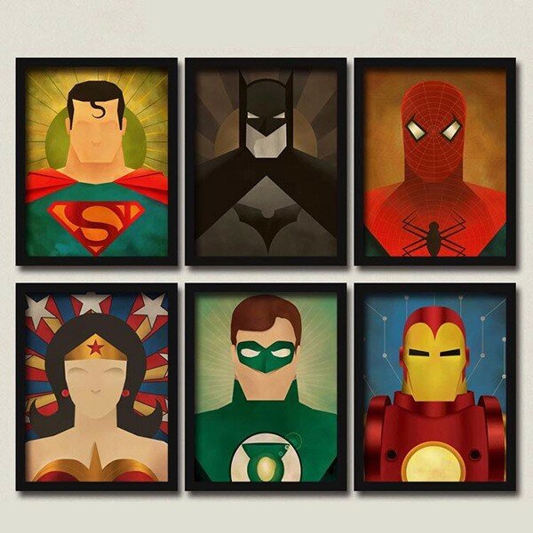 북유럽 빈티지 슈퍼 마블 영웅 영화 슈퍼맨 배트맨 포스터 캔버스 유화 거실 장식 그림 벽 예술