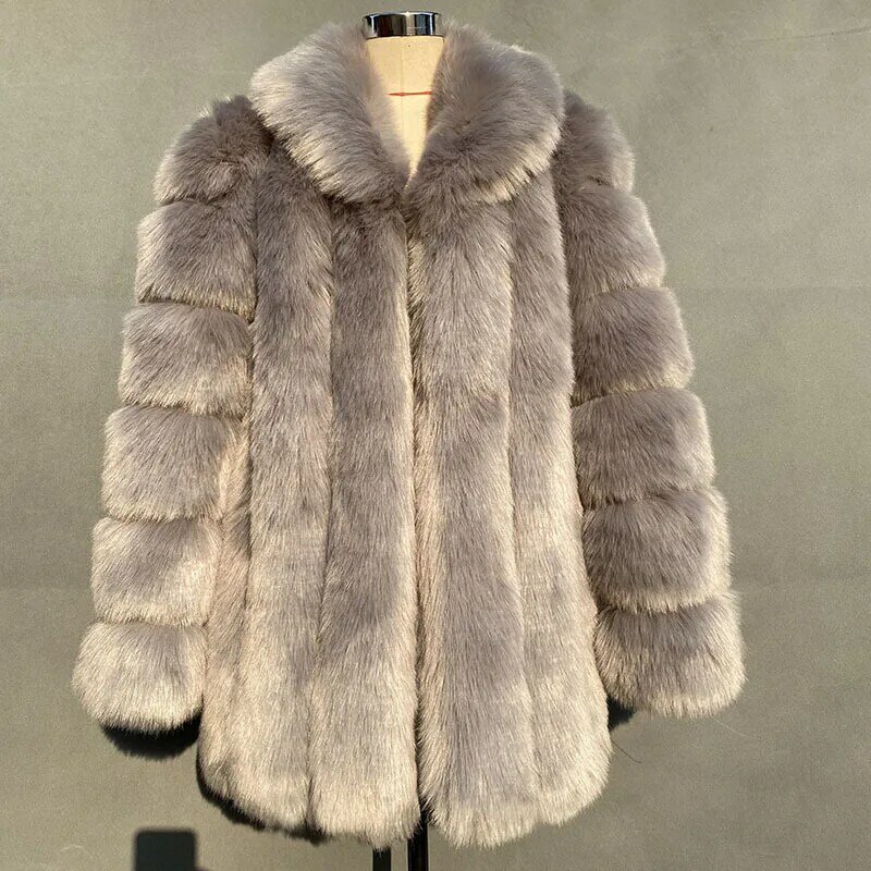 Manteau en fausse fourrure de renard pour femme, Super épais et chaud, vêtement d'extérieur, veste luxueuse à revers, nouvelle collection hiver