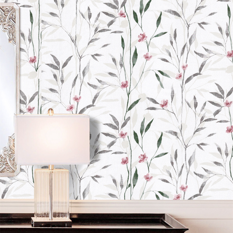皮とスティック花の葉の壁紙壁グリーン/グレービニール自己接着壁紙デザイン壁浴室寝室家の装飾