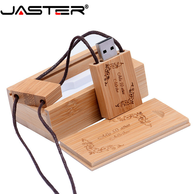 JASTER hot selling Square rope wooden USB + BOX (free custom logo) USB 2.0 pendrive 4GB 8GB 16GB 32GB 64GB USB flash drive