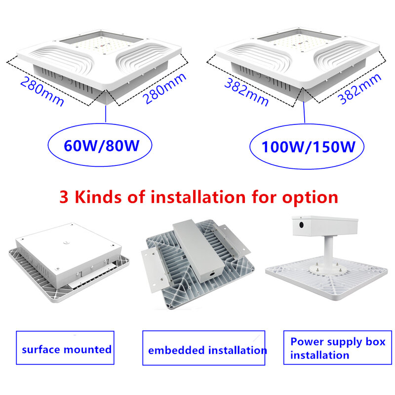 Waterproof industrial canopy light 60w80w100w150w backyard garage Gas station lamp surface mounted recessed mounted ceiling lamp