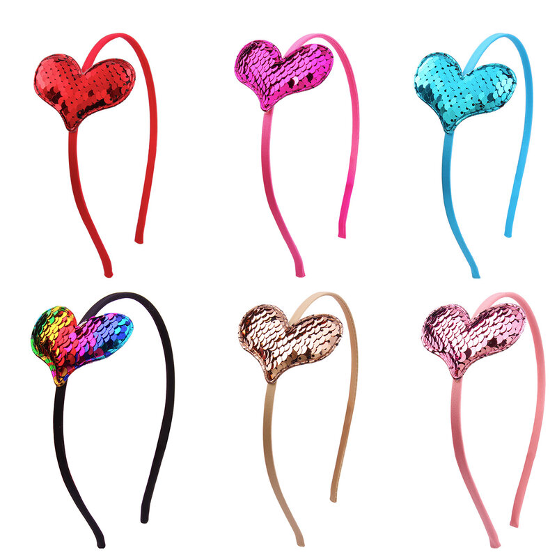 2022 Hot Sale Sequin Bow Love Kids Reversible Sequin Ears Hairband Boutique Children Hard Headband  Girls Hair Accessories