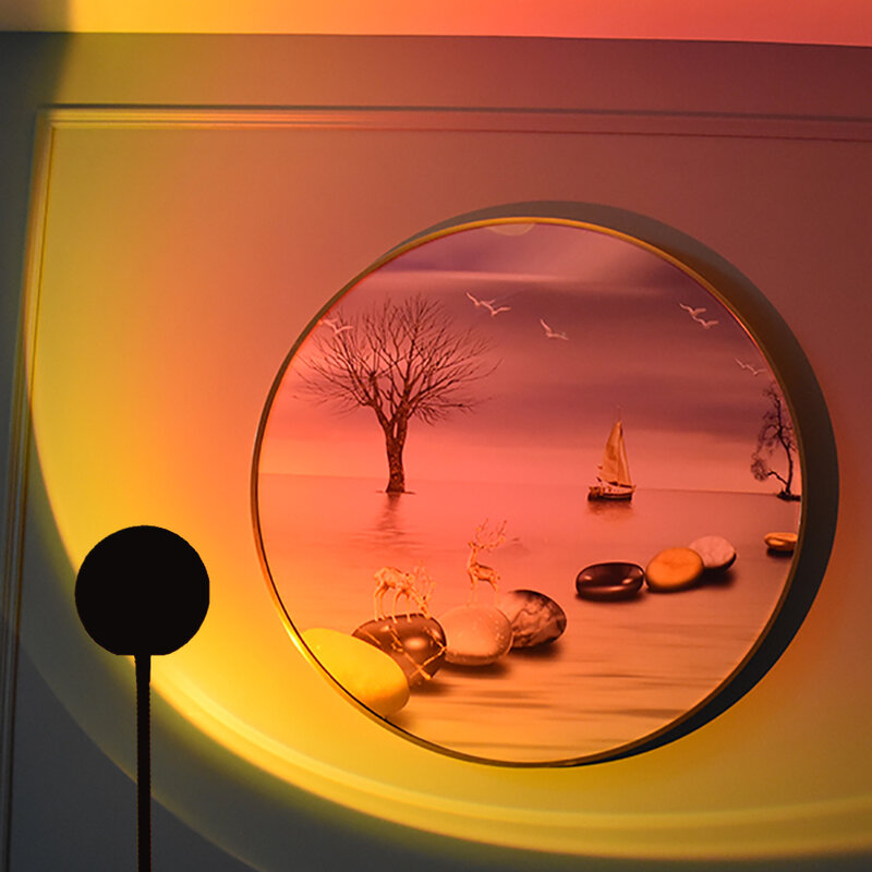 Lámpara de puesta de sol de arco iris, luces nocturnas de atmósfera USB, decoración de pared de fondo para el dormitorio del hogar, CC de 5V