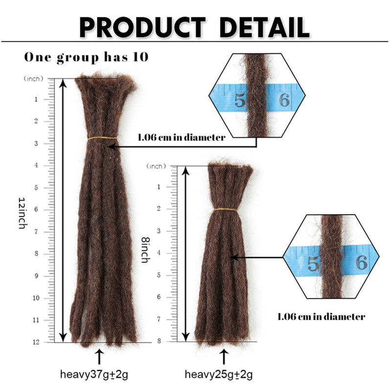 Remy Dreadlocks para homens e mulheres, 100% cabelo humano real, extensões de crochê, cabeça cheia, 100% real, 40-70 Pcs, 8-26"