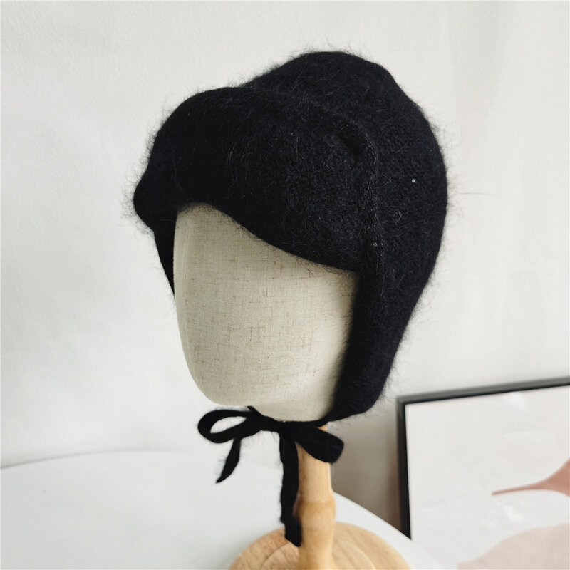 Женская шапка зимняя Ангорская вязаная ушанка теплая Осенняя уличная Лыжная аксессуар для подростков