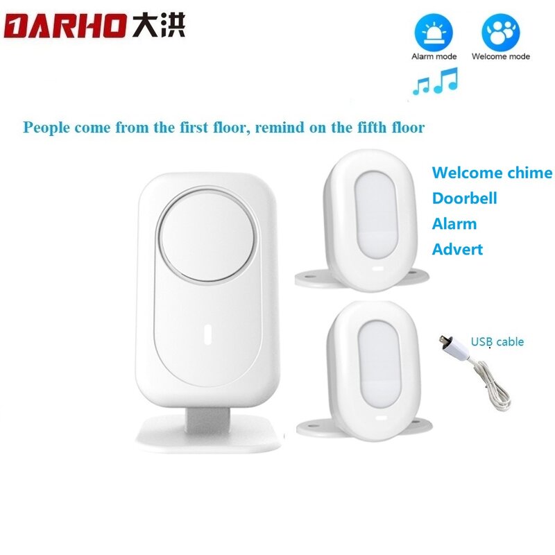 Darho-Dispositivo de bienvenida en 5 idiomas, alarma inalámbrica por infrarrojos, Sensor de movimiento IR, timbre de puerta de entrada, alarma antirrobo